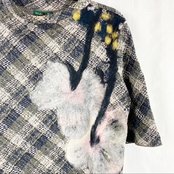 ANTHROPOLOGIE Troubadour Plaid & Floral Felted Wool Sweater XS - Picture 4 of 7